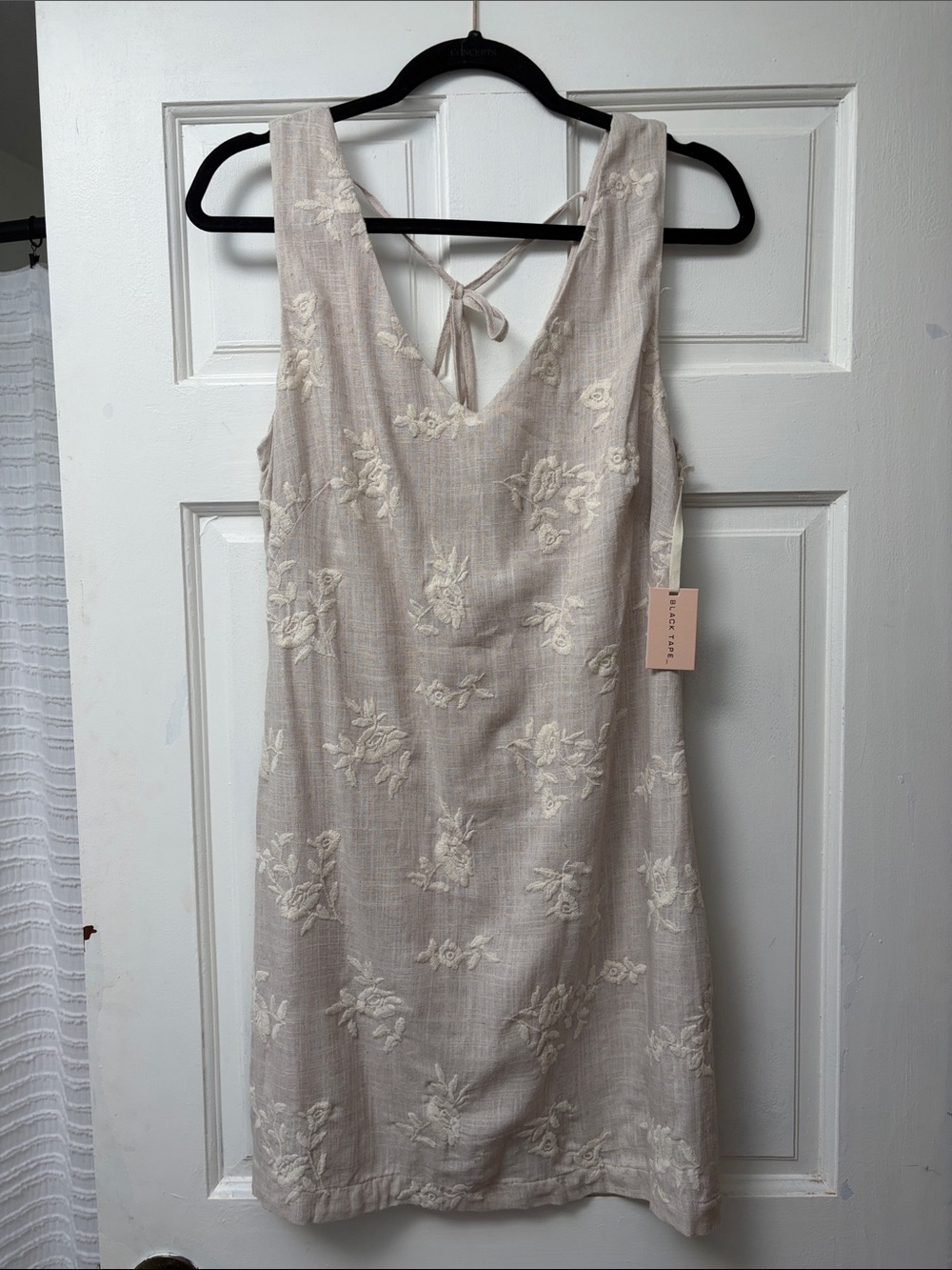 Black Tape_ Beige Embroidered Dress